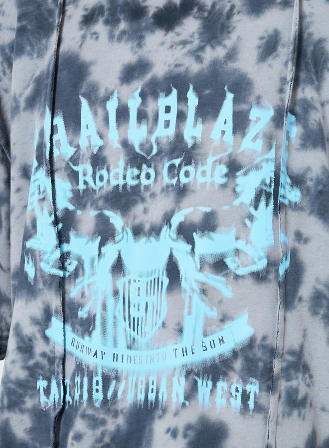 Styli Men Grey Tie-Dye Graphic Print Oversized T-Shirt - Image 2